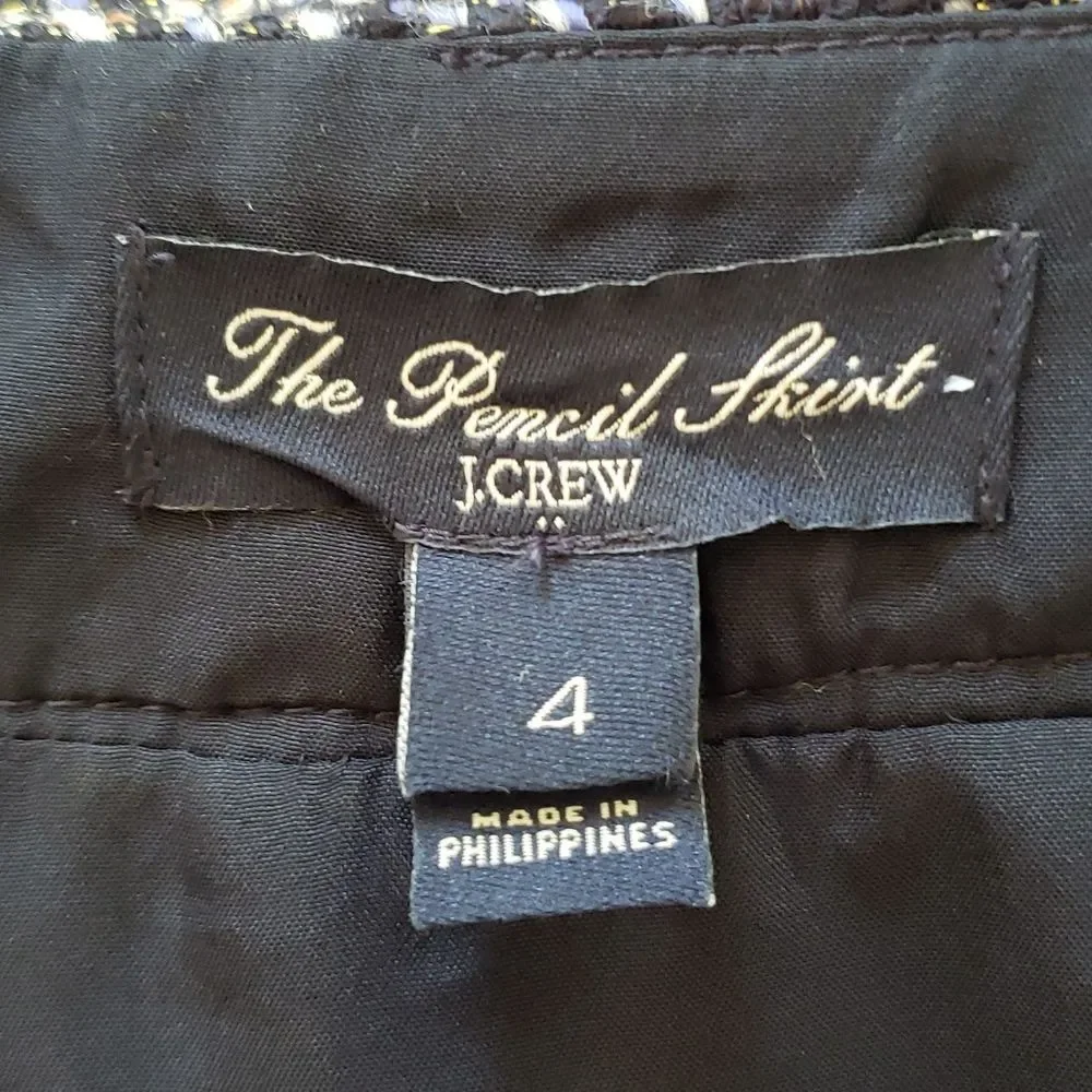 J.Crew No. 2 Wool Pencil Skirt • Black Periwinkle Metallic Gold Bouclé • Size 10